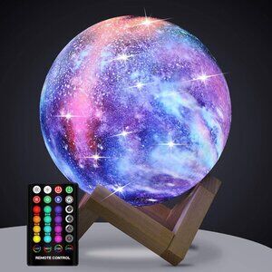 Moon Lamp, Kids Night Light Galaxy Lamp - 16 Colors Moon Light with Wood Stand R